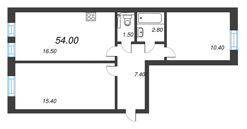 3 ккв (Евро) 54 м²