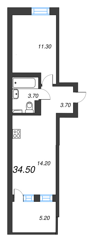 1 ккв 34,5 м²
