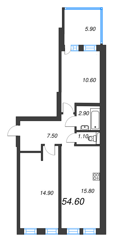 3 ккв (Евро) 54,6 м²