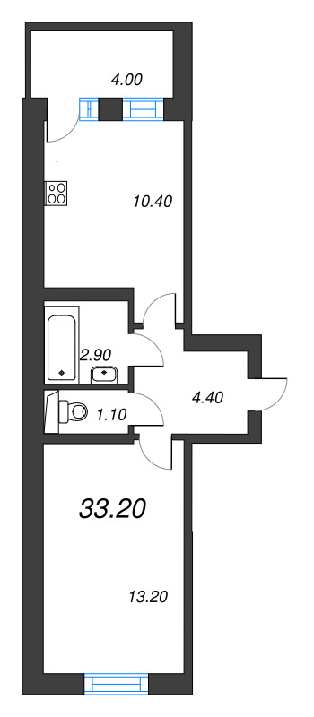 1 ккв 33,2 м²