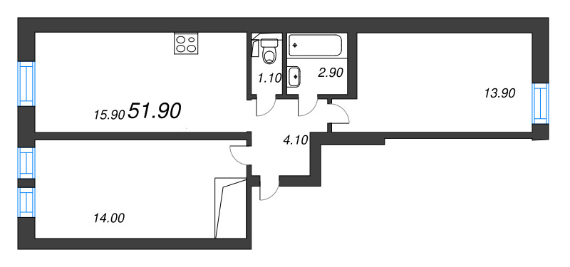3 ккв (Евро) 51,9 м²