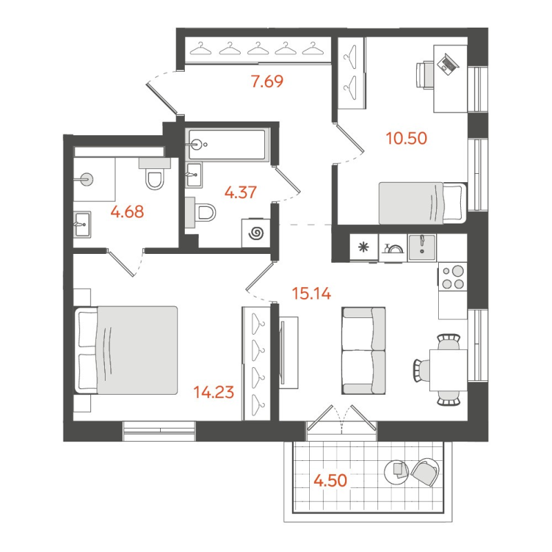 3 ккв (Евро) 58 м²