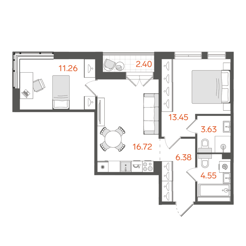 3 ккв (Евро) 56,7 м²