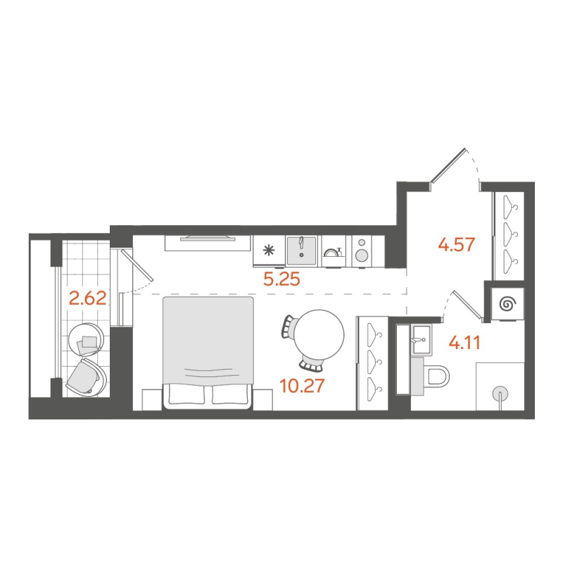 Студия 25,4 м²