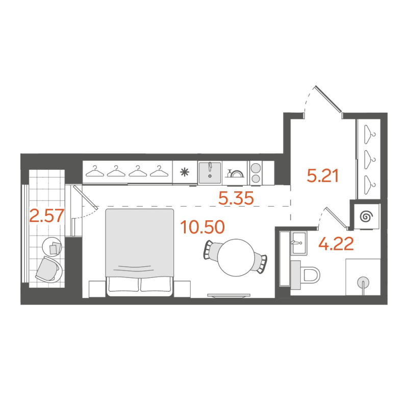 Студия 26,5 м²