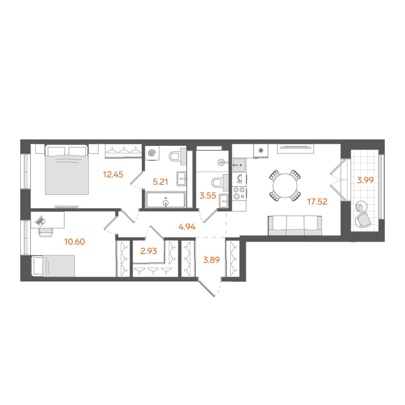 3 ккв (Евро) 62,9 м²
