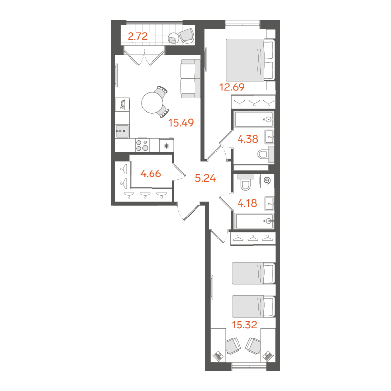 3 ккв (Евро) 63,1 м²