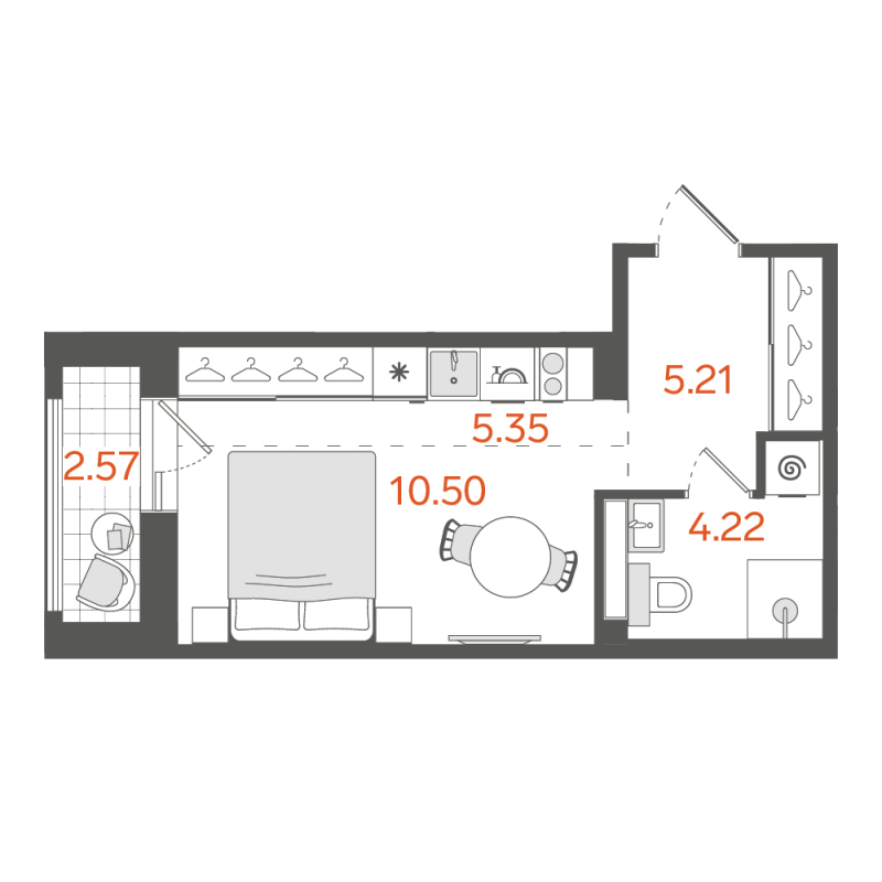 Студия 26,3 м²