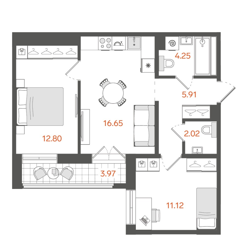3 ккв (Евро) 54,7 м²