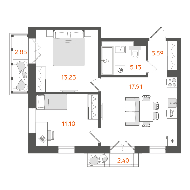 3 ккв (Евро) 51,9 м²