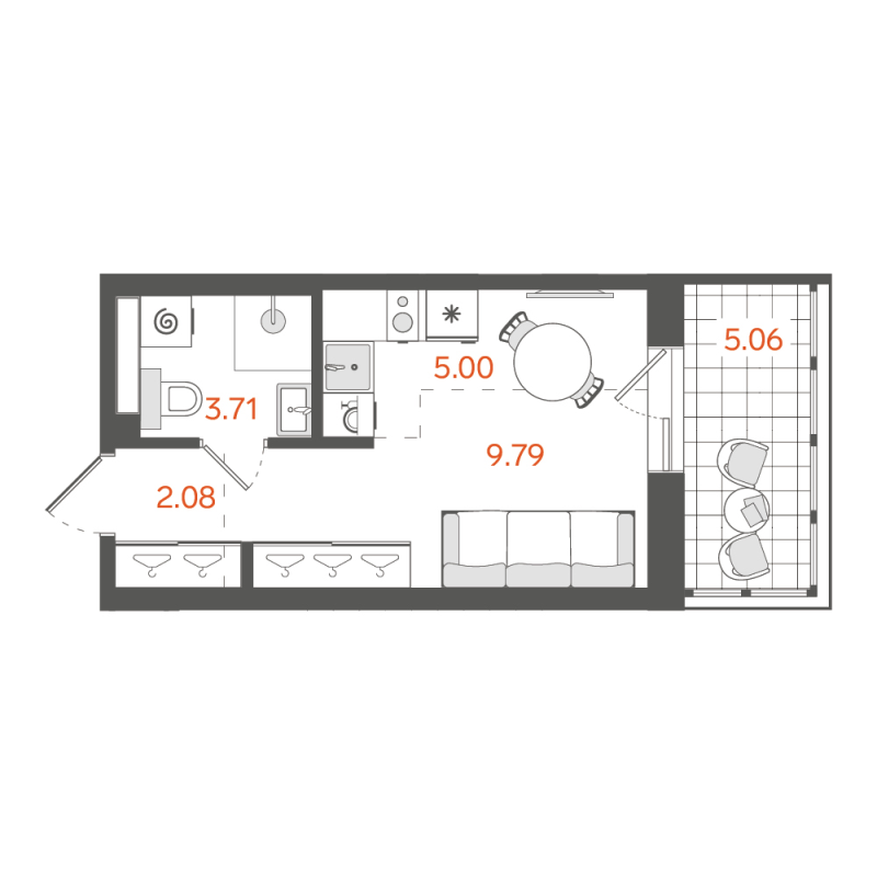 Студия 21,8 м²