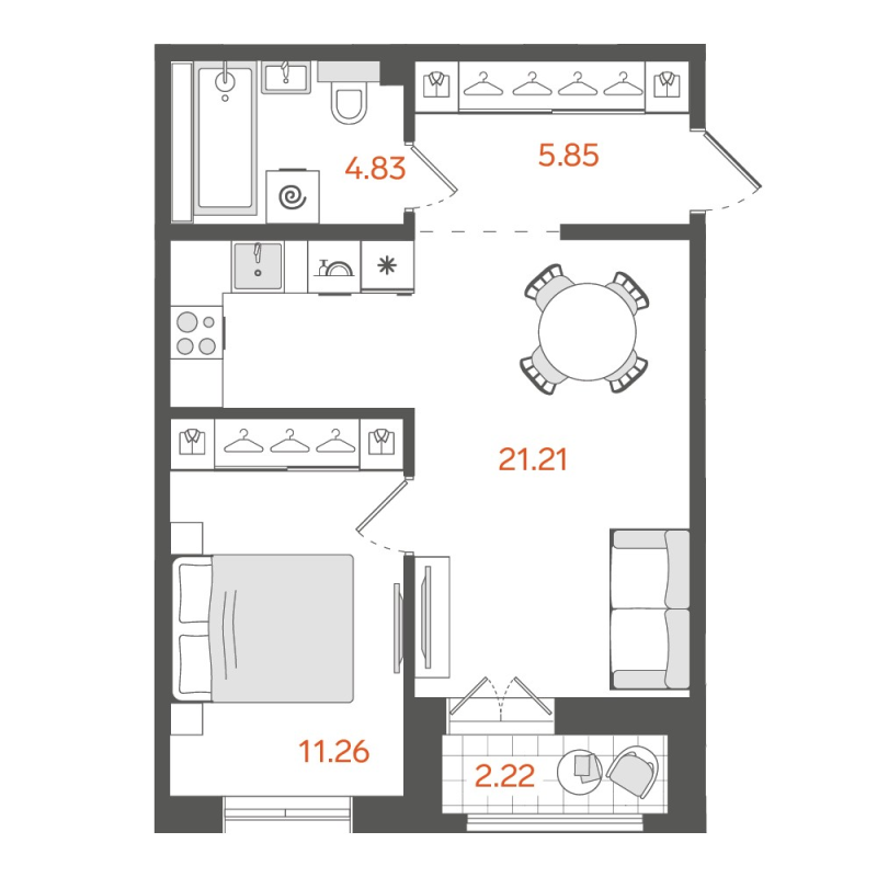 2 ккв (Евро) 44,3 м²