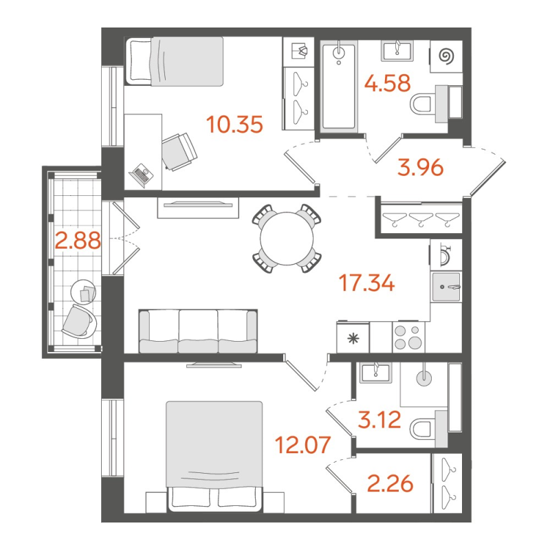 3 ккв (Евро) 54,5 м²