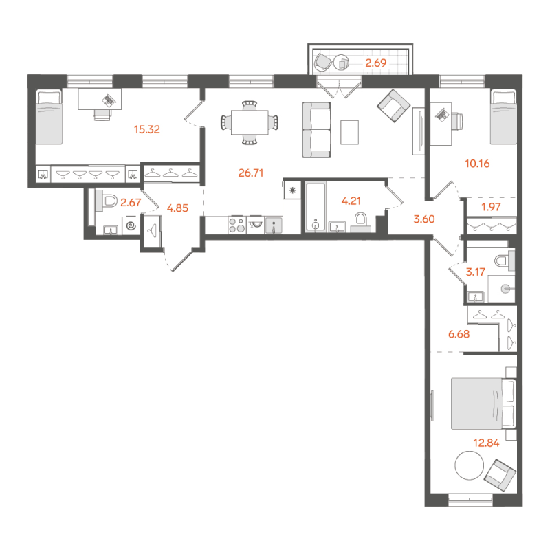4 ккв (Евро) 92,9 м²