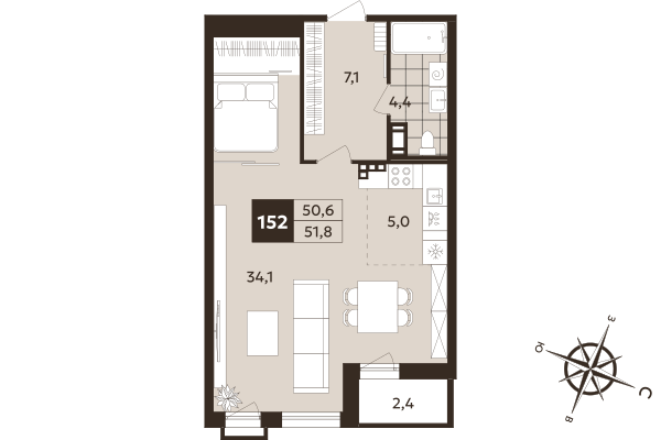 Студия 50,6 м²