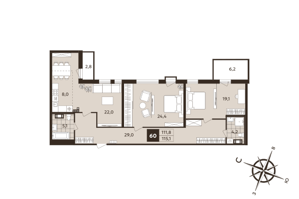 3 ккв (Евро) 111,8 м²