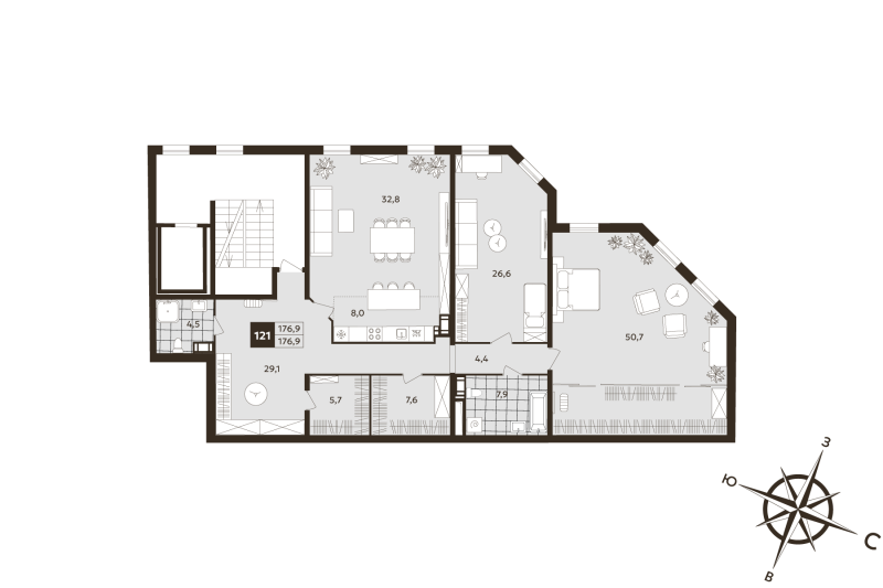 3 ккв (Евро) 177,3 м²
