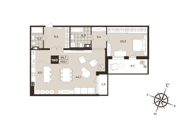 2 ккв (Евро) 98,7 м²