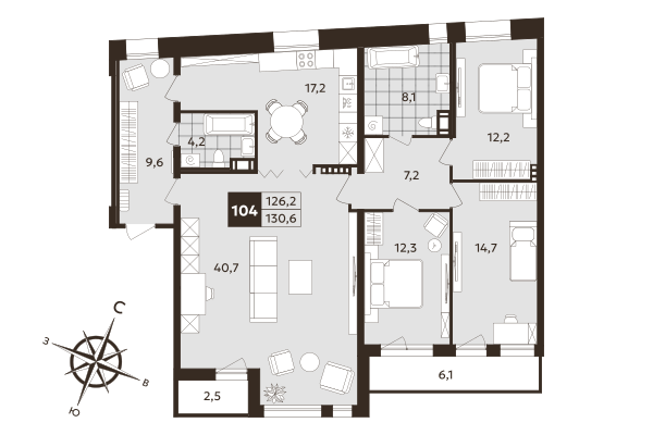 4 ккв (Евро) 126,2 м²