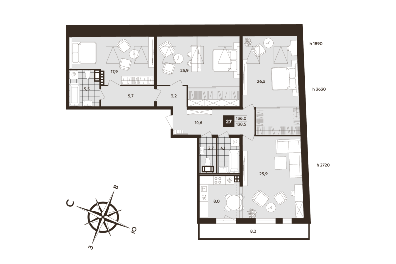 4 ккв (Евро) 136 м²