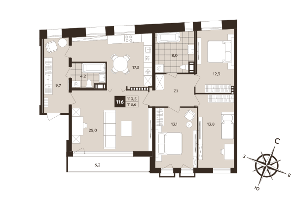 4 ккв (Евро) 110,5 м²