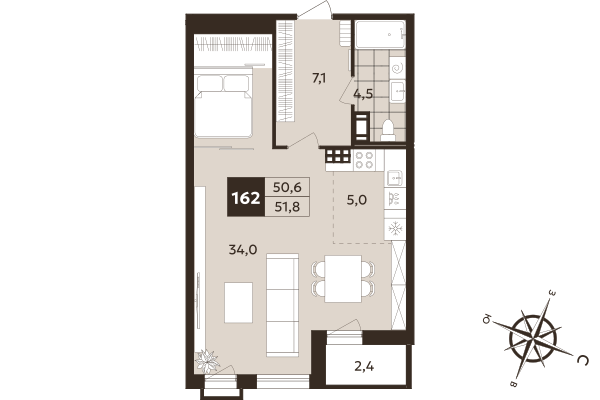 Студия 50,6 м²