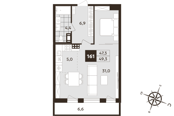 Студия 47,3 м²