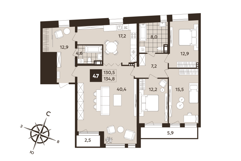 4 ккв (Евро) 130,5 м²