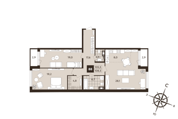 3 ккв (Евро) 105,5 м²
