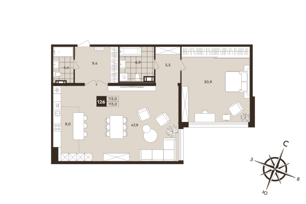 2 ккв (Евро) 113 м²
