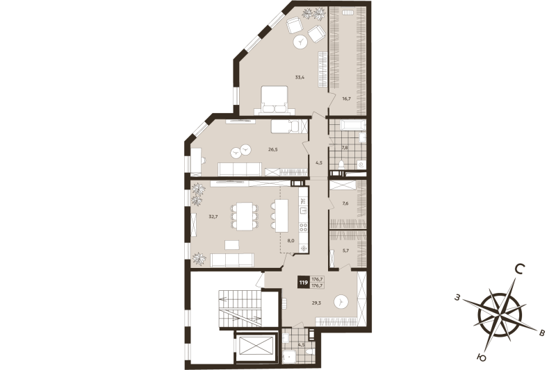 3 ккв (Евро) 176,7 м²