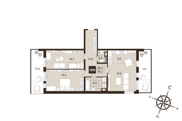 3 ккв (Евро) 88,3 м²
