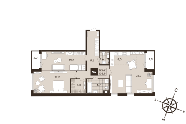 3 ккв (Евро) 105,9 м²