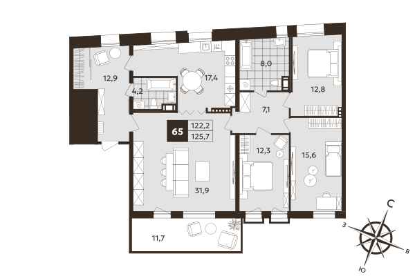 4 ккв (Евро) 122,2 м²