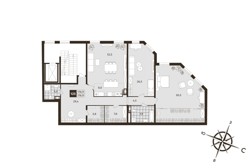 3 ккв (Евро) 176,9 м²