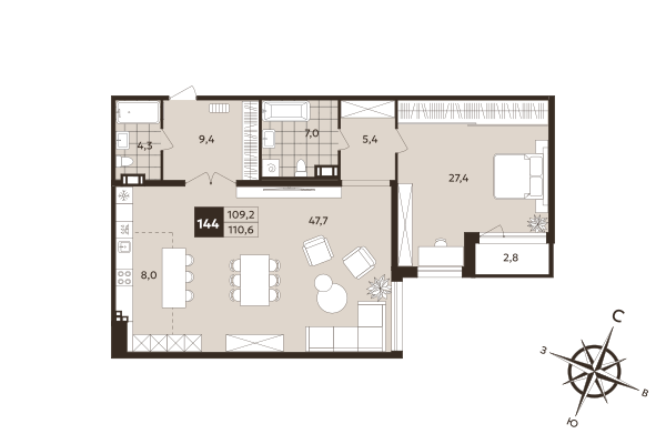 2 ккв (Евро) 109,2 м²