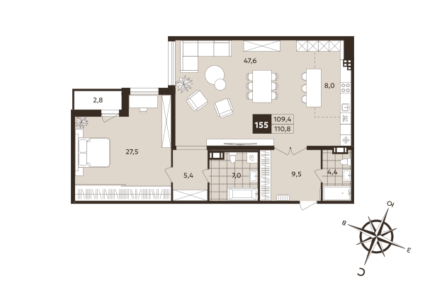 2 ккв (Евро) 109,4 м²