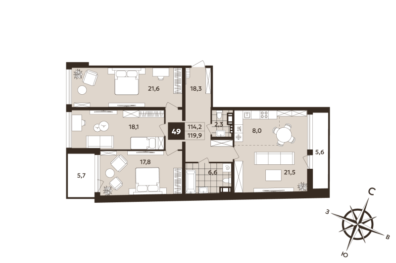 4 ккв (Евро) 114,2 м²