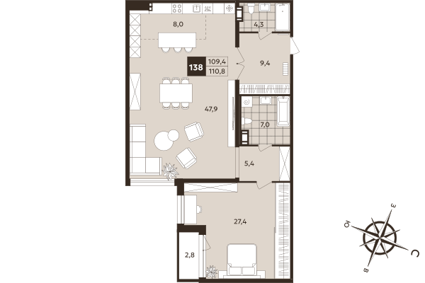 2 ккв (Евро) 109,4 м²