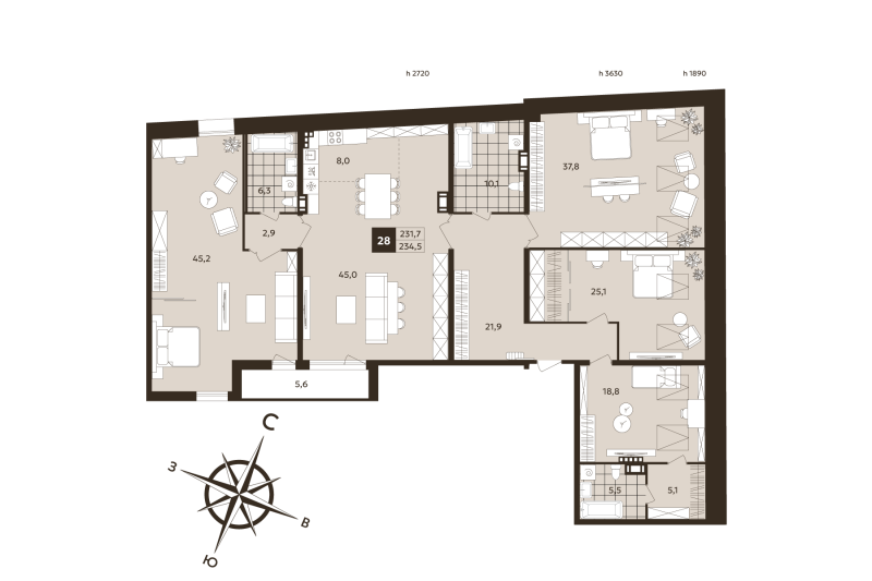 5 ккв (Евро) 231,7 м²