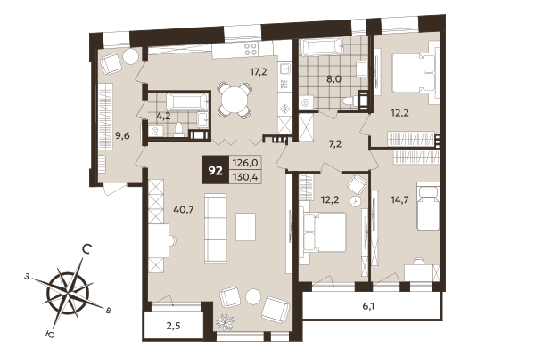 4 ккв (Евро) 126 м²