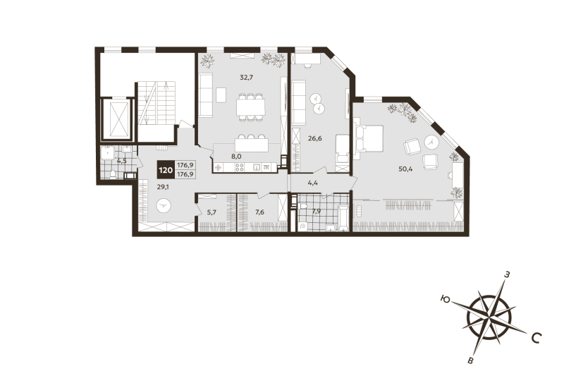 3 ккв (Евро) 176,9 м²