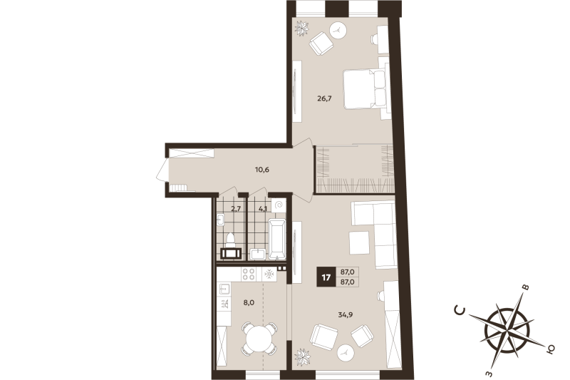 2 ккв (Евро) 87 м²