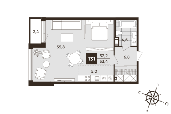 Студия 52,2 м²