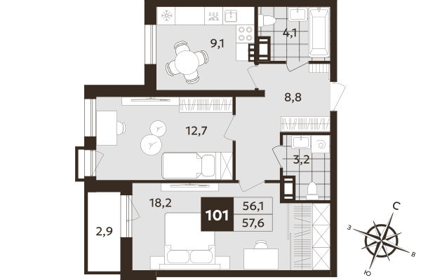2 ккв 56,1 м²