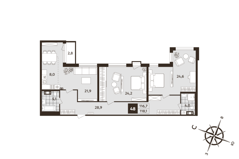 3 ккв (Евро) 116,7 м²