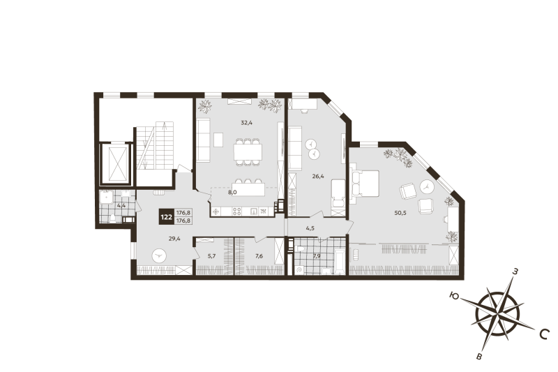 3 ккв (Евро) 176,8 м²