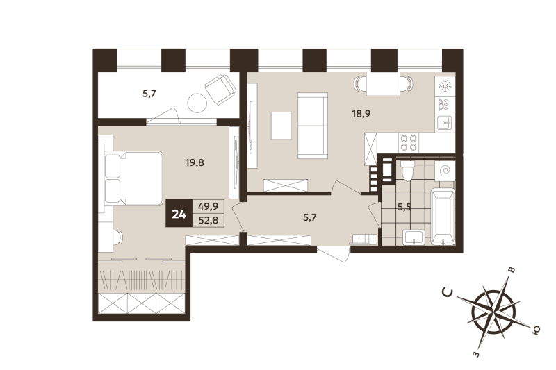 2 ккв (Евро) 49,9 м²