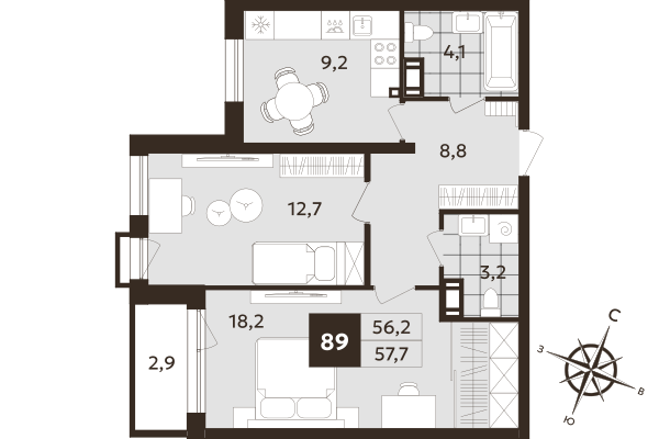 2 ккв 56,2 м²