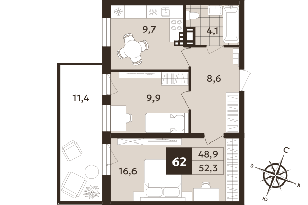 2 ккв 48,9 м²